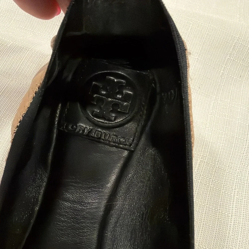 Tory Burch Minnie Cap Toe Ballet Flats Nude Black Leather Sole 8 M Travel Fold